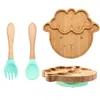 Bopoobo 3Pcs/Set Baby Bamboo Sucker Plates Fork Spoon Sets Non-slip Tableware Children's Feeding Dishes BPA Free Drop 240102