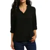 Shirts S5xl Blusas Femininas Dames V-hals Effen Chiffon Shirts Wit, zwart, blauw, grijs Blouse Sexy Dame Lange Mouw Casual Blouse Tops