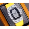 Полностью дизайнерские женские роскошные часы Richard's Diamond Milles Rm007, автоматический механизм 147n, наручные часы с полым циферблатом и резиновым ремешком, водонепроницаемые с коробкой