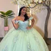 Sage Green Quinceanera Robes 2024 Forme de luxe formelle perle des applications en dentelle Sweet 15 Robe Graduation Ball Gwon Prom Robes