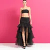 Skirts Black Sequin Tulle High Low Tiered Ruffle Skirt Fashion Floor Length Layered Evening Maxi Custom Made Women