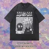 TKPA American Hip Hop West Coast Cartoon Print tvättad gammal halva ärm T-shirt Män och kvinnors trendiga varumärke Dark Short T