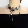 Collier ras du cou Vintage léger de luxe en strass, pendentif avec pompon araignée, chaîne de clavicule, bijoux pour femmes