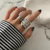 Cluster Rings QMCOCO Simple Vintage Silver Color Geometric Wide Ring Unique Design Arrow Star Pattern Light Luxury Punk Men Women Gifts