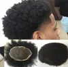 Peruca afro encaracolada completa para homens, peruca de cabelo humano encaracolado, sistemas de substituição, peruca de renda suíça para homens negros 6279708