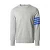 Men's Hoodies Sweatshirt Spring Fashion Brand Coats Cotton Blue 4-Bar Stripe Crewneck Pullovers Tops Casual Sports Clothesr