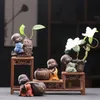 Ceramic Tea Pet Ornaments Buddha Enlightened Statue Mini Monk Figurines Fine Sand Little Monks Tea Pet Furnishing Tray 240102