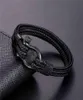 Neue Einfache Mode Armbänder Männer Schwarz Mehrere Leder Armband Edelstahl Männlichen Armreifen Armband Schmuck Geschenke Pulseira58573830815