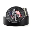 Gürtel Vintage Herren Hochwertiger schwarzer Kunstledergürtel mit amerikanischer Flagge Western Country Cowboy Clip Metallschnalle für Männer Jeans279F