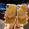 Diamond Incrusted Gold Telefoonhoesje voor iPhone 15 14 13 12 11 Pro Max Mini 7 8 x xs xr Case Drijfzand Vloeibaar Roterend Geluk Telefoonhoesje