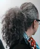 女性灰白い髪の延長シルバーグレーアフロキンキーカーリードローストリングヒューマンヘアテールヘアピースクリップ