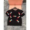 Malha feminina camisetas mm casa 24 início do outono em torno do pescoço toalha bordada carta decoração manga curta topo moda versátil estilo de camisa de malha