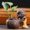 운이 좋은 귀여운 귀여운 작은 수도사 보라색 점토 티 애완 동물 홈 장식 미니 물 심기 꽃 꽃병 240102