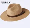 Sombrero de verano para mujeres y hombres, sombreros de playa de paja panamá, Fedora, protección solar UV, Capchapeau femme T2007156153010
