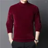 Herrtröjor Vinter Woolen Sweater Mink Thicked Velvet Padded Bottoming Shirt Half Turtleneck Thermal