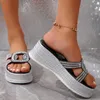 Dress Shoes 2024 Summer Fashion Sandals Pearl Rhinestone Thick Bottom Wedges High Heels Plus Size Comfy Women Dressy