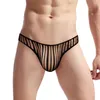 Cuecas Mens Sissy Listrado Roupa Interior Ultra Fina Malha Sheer Thongs Bugle Bolsa Bikini Briefs Ver Através Calcinha Gay Lingerie Erótica