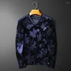 Men's T Shirts Autumn Winter Soft Velvet For Mens Oversize Velour Clothing Luxury Flowers Wide T-shirts V Neck Streetwear Tops