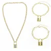 Three Piece Suit Lock Chain Halsband Punk 90 -tal Länk Guldfärgadlock Pendant Women Fashion Gotic Jewely Neckraces335f