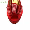 Dress Shoes Red Color Fashionable Italian Women Matching Bag With Applique Mature African Ladies Super High Heels Sandals For Party