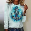 Women's T Shirts Autumn Women Shirt Long Sleeve Tops Anchor Graphic Female Clothing Everyday Streetwear O-Neck Pullovers For Tees 2024
