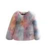 Детская куртка из искусственного меха для девочек, зимнее детское лоскутное флисовое пальто с круглым вырезом, элегантная короткая модная одежда для маленьких девочек, толстая теплая TZ352 231229