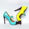 Sapatos de vestido Mulheres Patente Couro Salto Alto Novidade Combinando Sandálias Coloridas Stiletto Bombas Finas Botão Correias Tudo Incluído Primavera