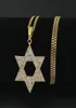 Pendentif Colliers Menorah religieuse et étoile de David Collier juif en acier inoxydable 35mm chaîne cubaine Hip Hop Bling bijoux pour M4389516