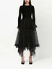 Skirts Black Asymmetrical Ruched Tulle Women Tiered Tutu Maxi Skirt Have Short Lining Modest Office Lady