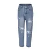 Pantalon femme Vintage décontracté Denim pantalon ample taille haute sarouel mode Style de rue déchiré minceur neuf minutes