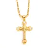 18 k Solid Fine Yellow Gold Cross Pendant Filled CZ Charms Lines Necklace Christian Jewelry Factory God gift2142
