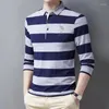 Sukienki dla mężczyzn Stripe Men Polo koszulka bawełniany długi rękaw Business Autumn Tshirt swobodna kropla mężczyzn