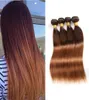 Braziliaanse steil donkerbruin menselijk haarbundels gekleurd 430 tweekleurig maagdelijk haar weave hele ombre human hair extensions6402868