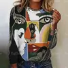 Camisetas femininas outono engraçado rosto pintura manga longa topo t-shirts meninas harajuku colorido gótico t oversized roupas de moda feminina