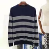 Men's Sweaters Autumn Winter Quality Men Alligator Long Sleeve Casual Round Collar Striped Elastic Cotton Sweater Pullover Knitted Top