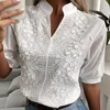 Camicette da donna 2024 Estate Elegante Manica Corta Camicia Bianca Vintage Tops Crochet Hollow Per Le Donne Moda Cotone Abbigliamento Femminile