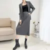 Work Dresses Pleated Suit Women Petite Suits Coat Skirt Autumn/winter Thick Mid-length Color Matching High Waist Split Hip Wrap Two Piece