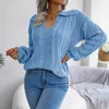 Women's Sweaters Fashion Women 2024 Solid Color Lapel Lantern Sleeve Commuting Geometry Sweater Blusa De Frio Feminina