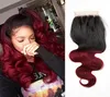 1b 99J 35x4quot Fermeture de cheveux humains brésiliens 1b Bourgogne Vague de corps Brésilien Ombre Vin Rouge Cheveux Fermeture de dentelle Extensions de cheveux 5564482