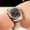 Armbanduhren OBLVLO Kreative Skeleton Blaues Zifferblatt Edelstahl Automatische Uhr Herren Super Leuchtende Tauchen Mechanische Armbanduhren CAM-SK