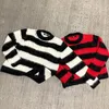 Vintage Sweater Kadın Sevimli Kazak Y2K HARAJUKU GRAFİK KAHA ÇOCUK KUKULU MEKLER Yatay Stripes Siyah Kırmızı Gotik Punk Rock 231229