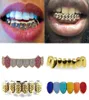 Dents en or 18 carats Bretelles Punk Hip Hop Diamant multicolore Dents inférieures personnalisées Grillz Bouche dentaire Fang Grills Capuchon de dent Vampire Rapper6609252