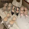 Eilyeken Style Glitter Rhinestones Silk Transparent Pumpar Women Crystal Bowknot Satin High Heels 6.5cm Party Prom Stripper Shoes 240102