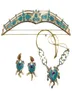 Earrings Necklace Women Jasmine Royal Crown Headband Pendant Jewelry Set Teal Dress Up Princess Adults Kids Costume Kit4200606