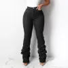 Vintage Denim Plus Size Jeans For Women Denim High Waist Solid Jeans Elastic Waist Pockets Jeans For Women Teen Girl