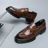 Kleidschuhe, schwarze Slipper für Herren, braunes Steinmuster, formelle Business-Männer, handgefertigt, Pu-Leder, Größe 38–46