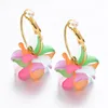 Boucles d'oreilles créoles de styliste, fleurs acryliques colorées, rondes en acier inoxydable pour femmes, bijoux d'oreille floraux d'été