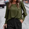 Blusas de mujer primavera otoño Top blusa de poliéster versátil moda linterna manga cierre de botón señora para mujer