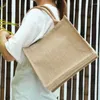ショッピングバッグジュート黄麻布トートハンドル女性バッグ付きの大きな再利用可能な食料品