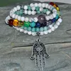 SN0288 Protection 108 Mala perles Bracelet Yoga collier Japa Hamsa pierre naturelle bijoux Chakra Wrap bijoux Whole1714